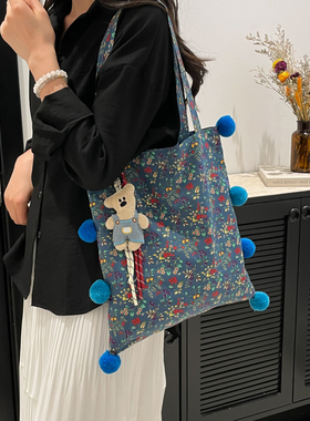 宋茜同款原创撞色流苏帆布包 国潮新中式老粗布环保袋