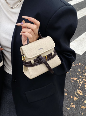复古小众设计撞色拼接皮带绑带2025手提单肩斜挎包休闲百搭高级感