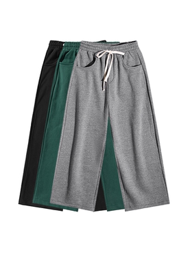 LOEN 原创设计日系学生宽松抽绳秋冬薄绒休闲阔腿厚卫裤女 FUDGE