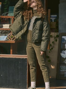 LOEN 原创设计秋冬日系宽松学生墨绿蝙蝠袖轻羽绒外套女 FUDGE