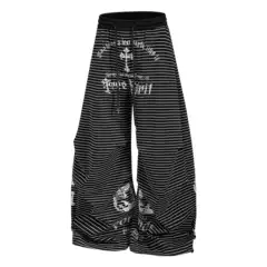 Driplord Sweatpants with Striped Print and Pleated Loose Fit Casual Pants