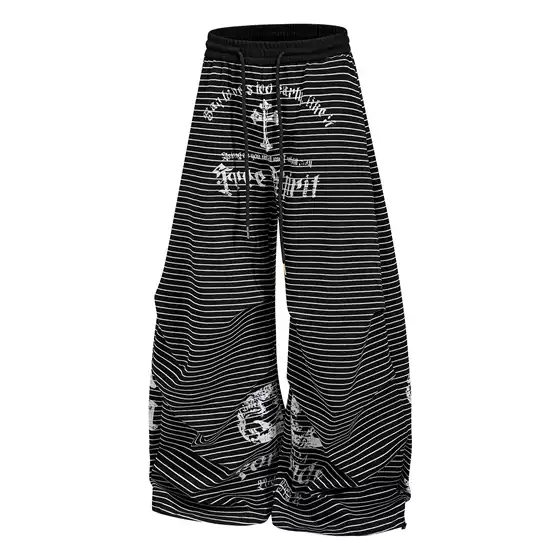Driplord Sweatpants with Striped Print and Pleated Loose Fit Casual Pants