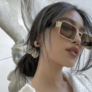 高级感墨镜女潮欧美2022遮阳茶色太阳镜男长方形小脸海边复古近视