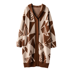 慵懒 别致洋气！100纯山羊绒加厚羊绒大衣连帽 外套女长款过膝