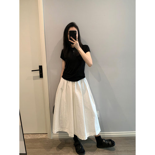 Awencoat 白色阔腿裤女夏腰部褶皱设计感宽松松紧腰七分休闲裙裤