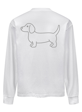 DE 腊肠狗印花长袖T恤男春季重磅纯棉透气打底衫男女同款