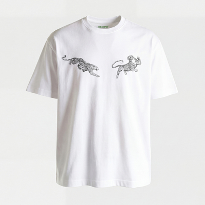 DE 双胸花豹重磅纯棉短袖潮流原创复古260G宽松T恤