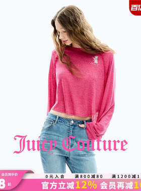 Juicy Couture橘滋T恤女26春夏新款玫红轻薄罩衫短款粉色长袖上衣