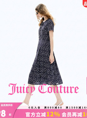 Juicy Couture橘滋连衣裙女26夏季新款爱心印花系带黑色气质长裙