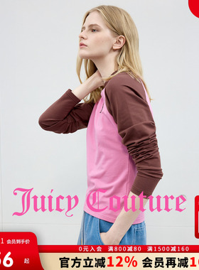 Juicy Couture橘滋T恤女25年秋冬新款美式撞色粉色插肩袖长袖上衣
