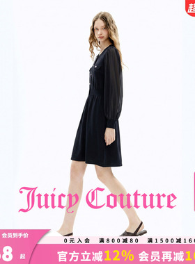Juicy Couture橘滋连衣裙女26夏季新款黑色网纱拼接气质长袖短裙