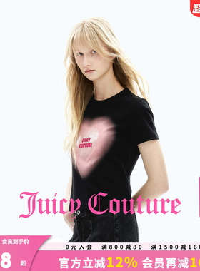 Juicy Couture橘滋T恤女26夏季新款黑色爱心刺绣珠片印短袖上衣