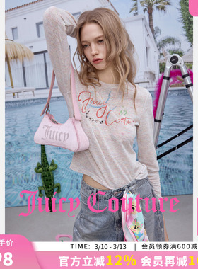 Juicy Couture橘滋T恤女26春夏新款白色涂鸦印花轻薄打底内搭长袖
