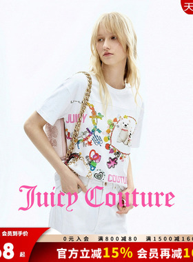 Juicy Couture橘滋T恤女26夏季新款时尚链条印花白色宽松短袖上衣