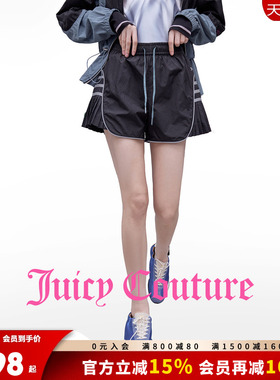 Juicy Couture橘滋休闲裤女26夏季新款黑色拼接A字百褶运动短裤