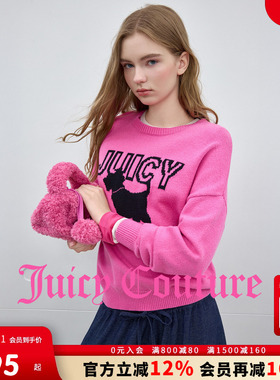 Juicy Couture橘滋针织衫女2025年秋冬新款小狗提花玫红粉色上衣