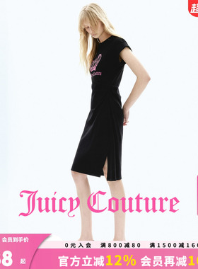 Juicy Couture橘滋连衣裙女26夏季新款皇冠印花黑色收腰中长裙