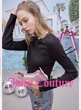 Juicy Couture橘滋T恤女26春夏新款内搭长袖黑色泡泡纱打底杉上衣