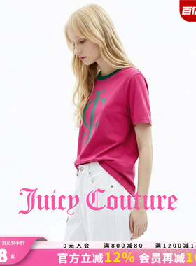 Juicy Couture橘滋T恤女26夏季新款玫红撞色印花显白休闲短袖上衣