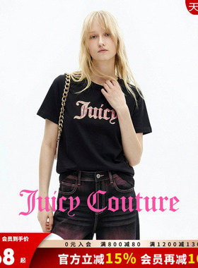 Juicy Couture橘滋T恤女26夏季新款立体亮片刺绣黑色基础短袖上衣