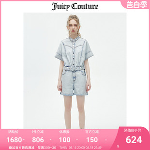 新款 套装 复古连体牛仔衣短裤 Juicy Couture橘滋连体衣女2023夏季