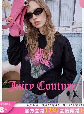 Juicy Couture橘滋卫衣女26春夏新款黑色宽松美式印花长袖T恤上衣