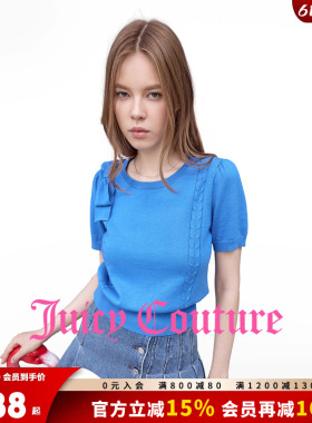Juicy Couture橘滋针织衫女26夏季新款蝴蝶结装饰短袖蓝色T恤上衣