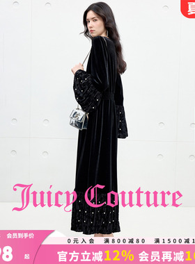 Juicy Couture橘滋连衣裙女黑色高级法式珍珠缀饰丝绒优雅长裙