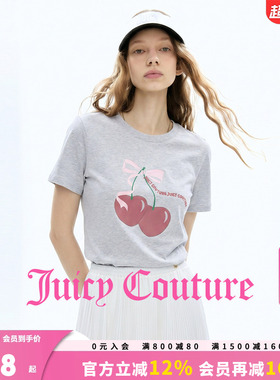 Juicy Couture橘滋T恤女26夏季新款灰色甜美樱桃印花圆领短袖上衣