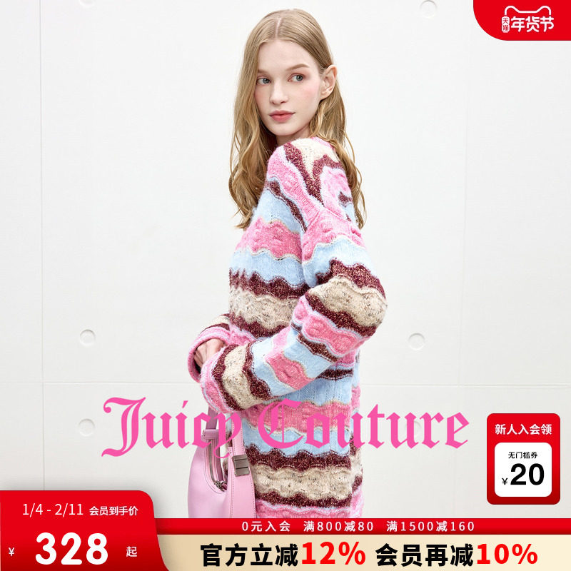【含绵羊毛】Juicy Couture橘滋针织衫女25秋冬新款拼色软糯毛衣,女装/女士精品,毛针织衫,淘宝优惠券,粉丝福利购,淘宝优惠卷