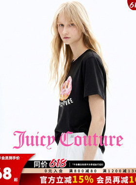 Juicy Couture橘滋T恤女26夏季新款黑色宽松甜甜圈印花短袖上衣