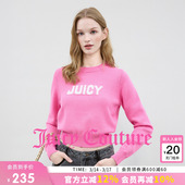 logo提花休闲粉色毛衣上衣 女玫红短款 Juicy Couture橘滋针织衫