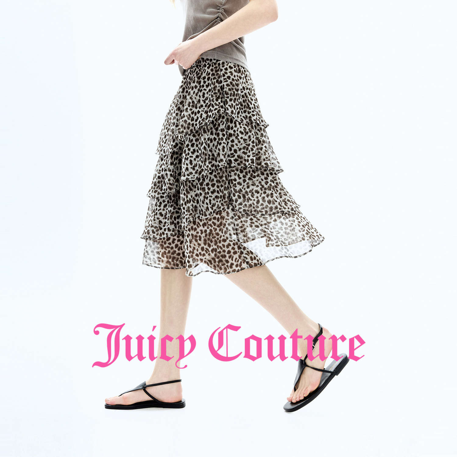 【超能小太阳】Juicy Couture橘滋半身裙女豹纹印花蛋糕中长裙