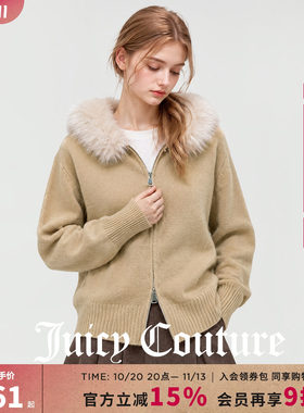 Juicy Couture橘滋毛领连帽拉链款针织开衫女士秋冬潮流毛衣外套