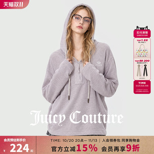Juicy Couture橘滋宽松连帽抽绳长袖套头T恤女秋季新款百搭上衣服