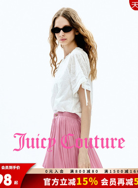 Juicy Couture橘滋衬衫女26夏季新款白色刺绣系带法式短袖上衣