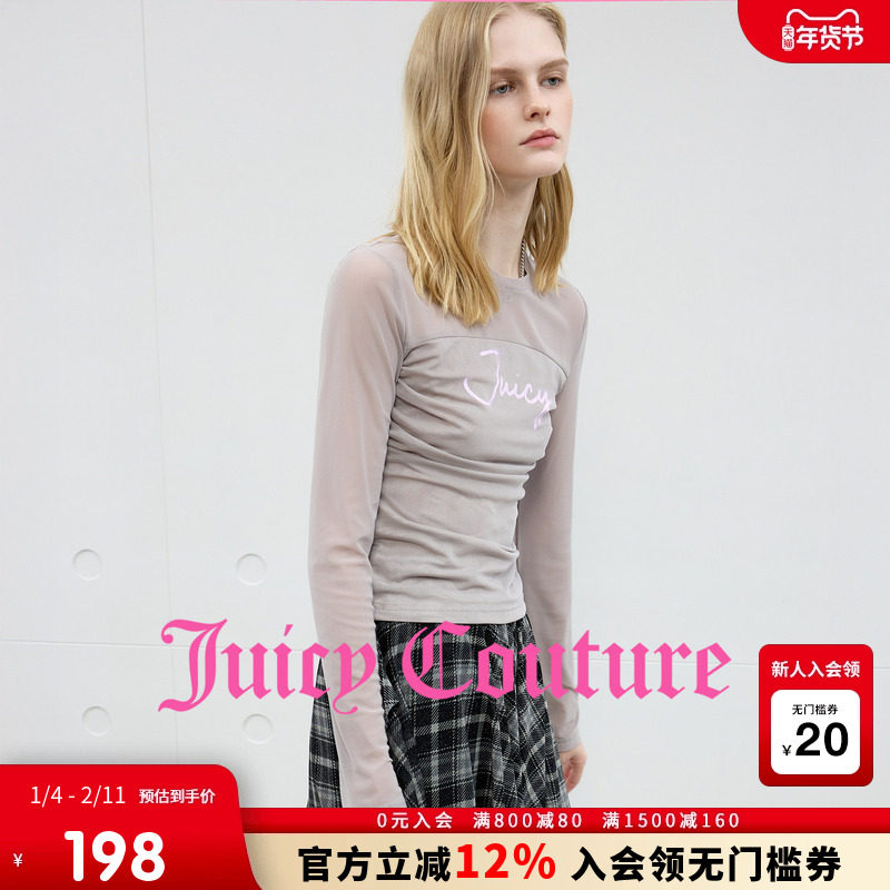 Juicy Couture橘滋T恤女2025年秋冬新款户外风网纱打底衫长袖上衣,女装/女士精品,T恤,淘宝优惠券,粉丝福利购,淘宝优惠卷
