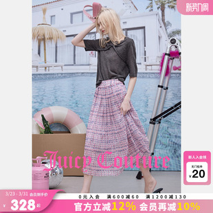 印花毛边休闲百褶伞摆长裙 新款 Juicy Couture橘滋半身裙女26夏季
