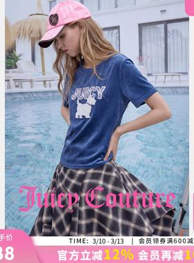 Juicy Couture橘滋T恤女26春夏新款天鹅绒小狗刺绣丝绒短袖上衣