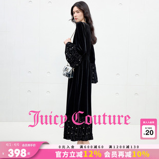 Juicy 珍珠缀饰丝绒优雅长裙 Couture橘滋连衣裙女黑色高级法式