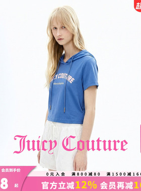 Juicy Couture橘滋T恤女26夏季新款蓝色运动休闲连帽卫衣短袖上衣