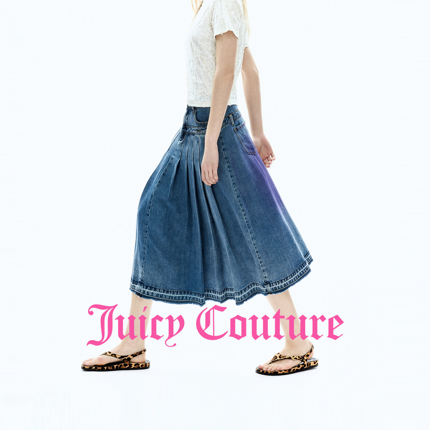 【超能小太阳】100%莱赛尔Juicy Couture橘滋半身裙女百褶牛仔裙