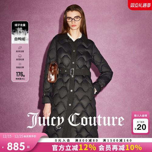 Juicy Couture橘滋2025年冬季羽绒服90白鸭绒长款黑色保暖外套女