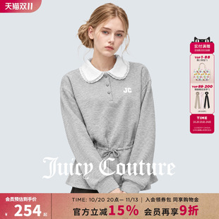 Juicy Couture橘滋娃娃领长袖套头卫衣女秋季抽绳束腰系带上衣