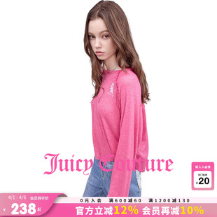 短款 Juicy Couture橘滋T恤女26春夏新款 玫红轻薄罩衫 上衣 粉色长袖