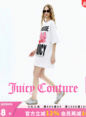 Juicy Couture橘滋连衣裙女26夏季新款白色印花宽松直筒短袖裙子
