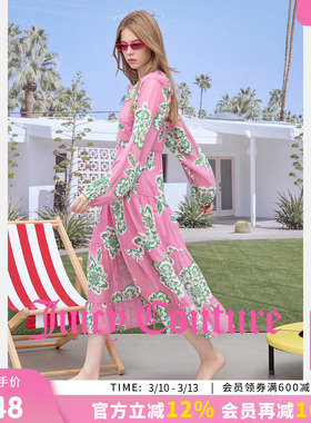 Juicy Couture橘滋连衣裙女26春夏新款度假风花卉印花宽松长裙
