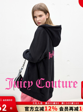 Juicy Couture橘滋外套女25年秋冬新款加绒刺绣中长连帽开衫卫衣