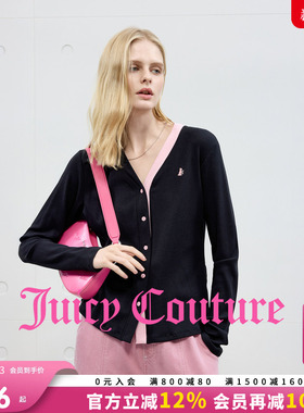 Juicy Couture橘滋针织衫女25年秋冬新款撞色拼接v领黑色开衫上衣