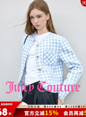 Juicy Couture橘滋外套女蓝色格纹小香风短款上衣